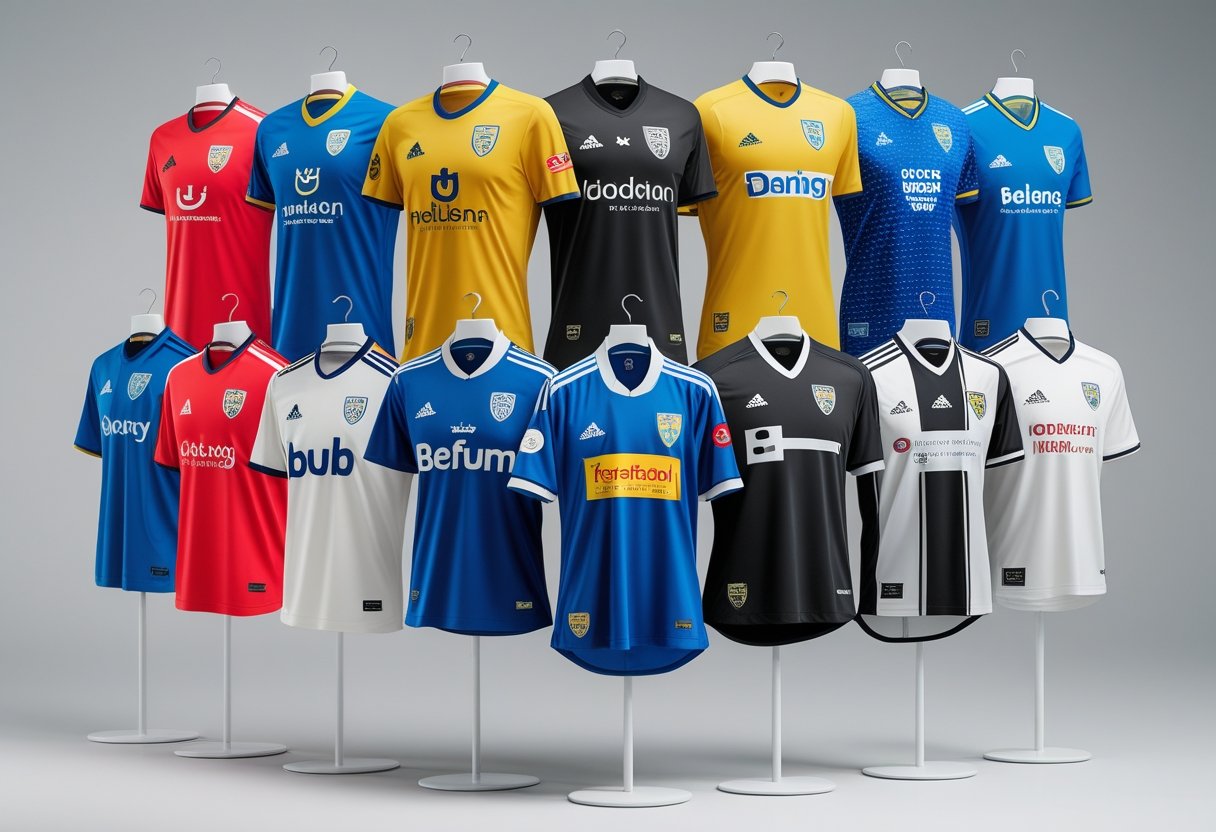 Mange forskellige fodboldtrøjer