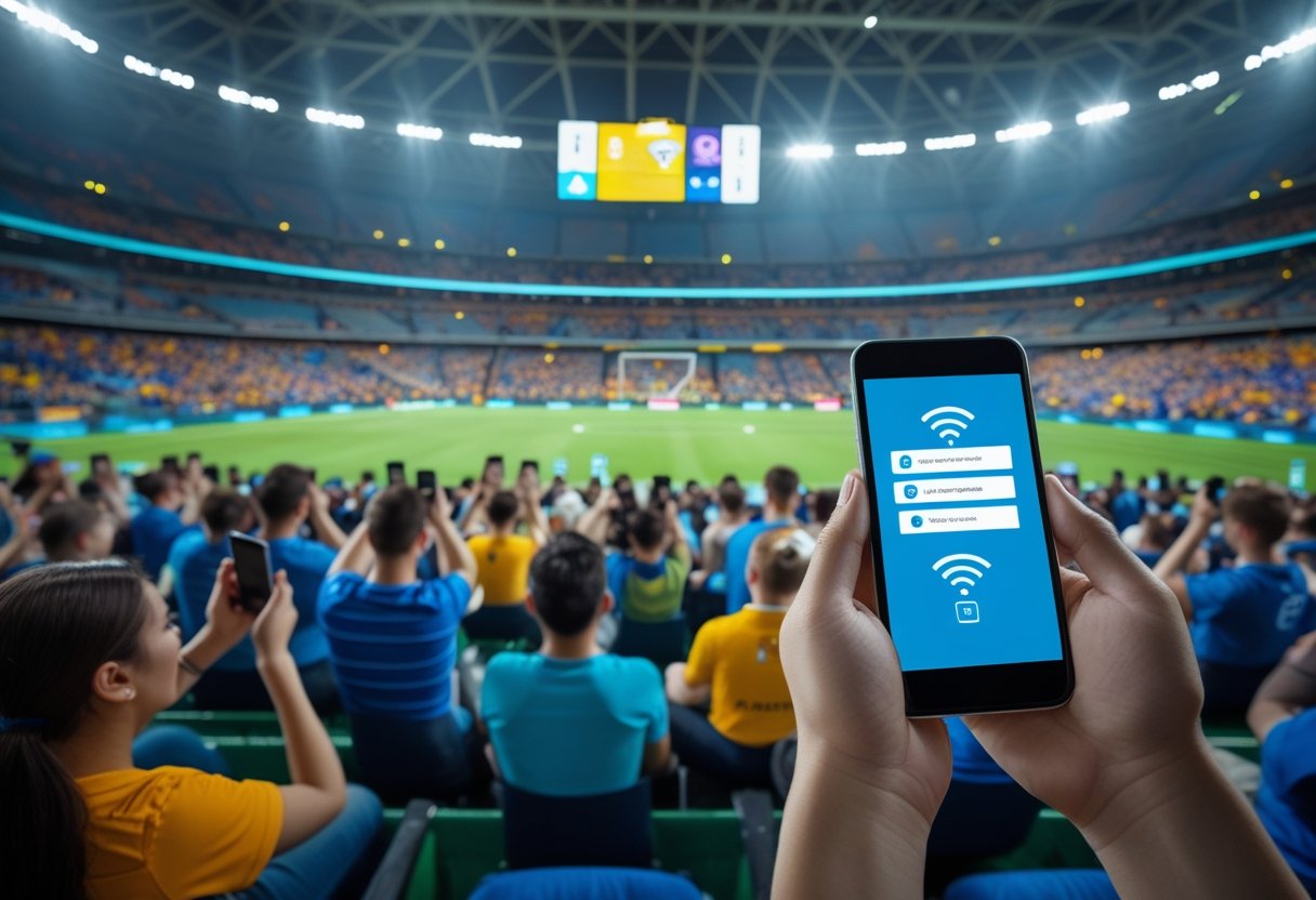 Person med telefon på stadion